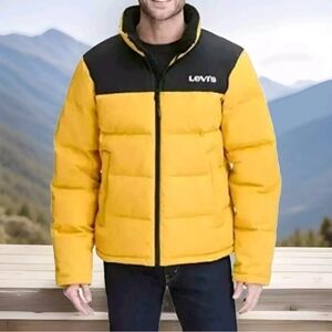 Levi's Arctic Retro Bubble Puffer Jacket Coat Lg Bumblebee Yellow Black